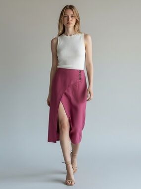 C/MEO Collective Pink Midi Skirt Button Slit Party Brunch Resortwear Trip S NEW